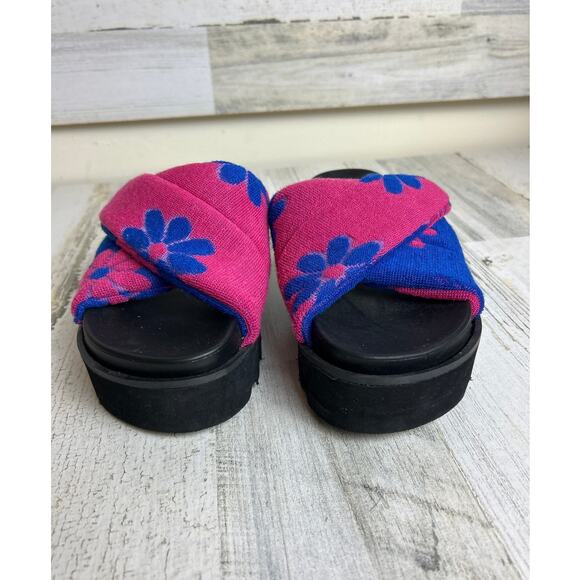 Rocket Dog Women’s 7 Pink Blue Terrycloth Floral Crisscross Slippers Shoes New - Picture 3 of 7